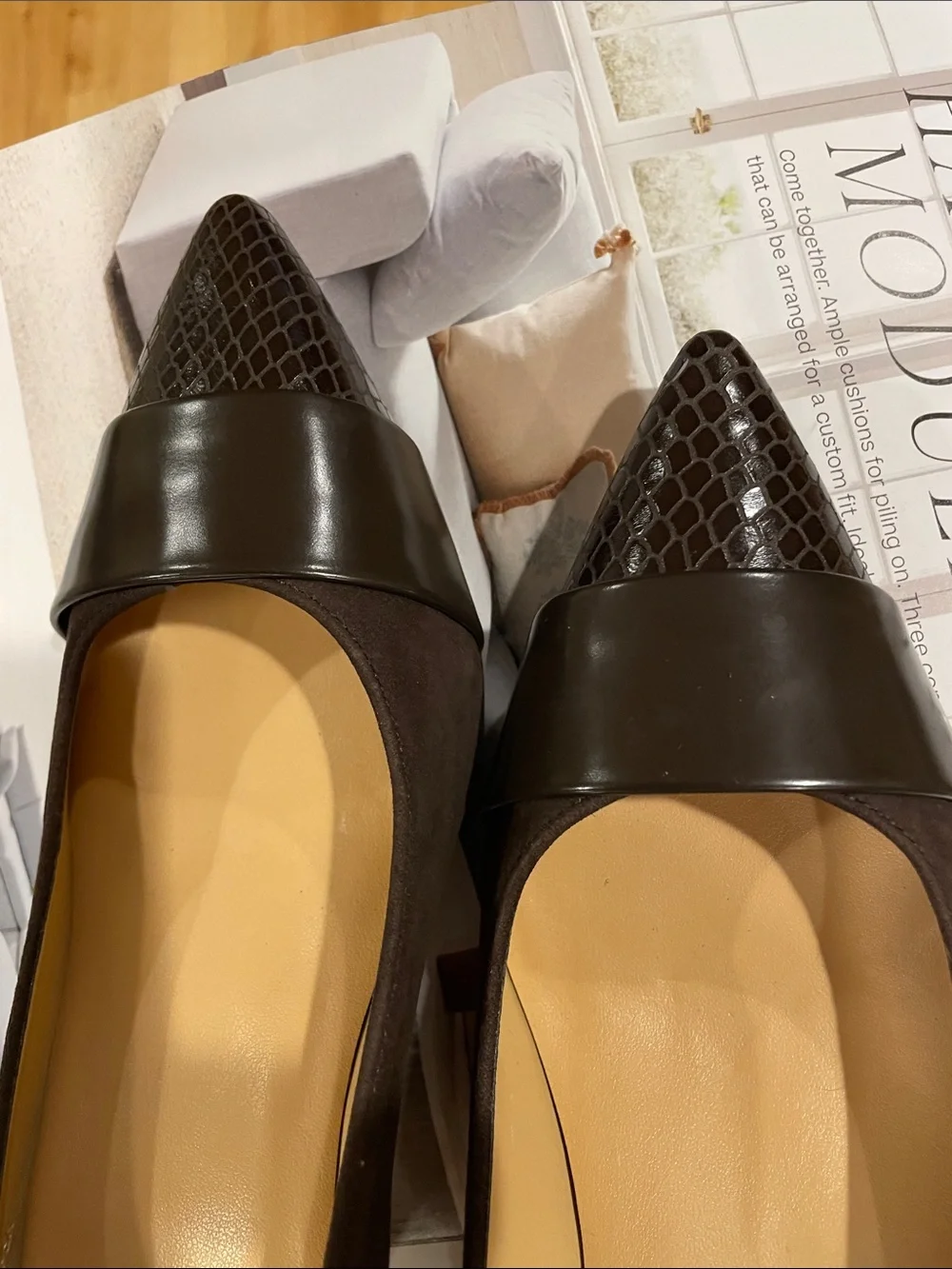 NWOT Talbots Dark Brown Pointed-Toe Genuine Leather & Suede Pumps
